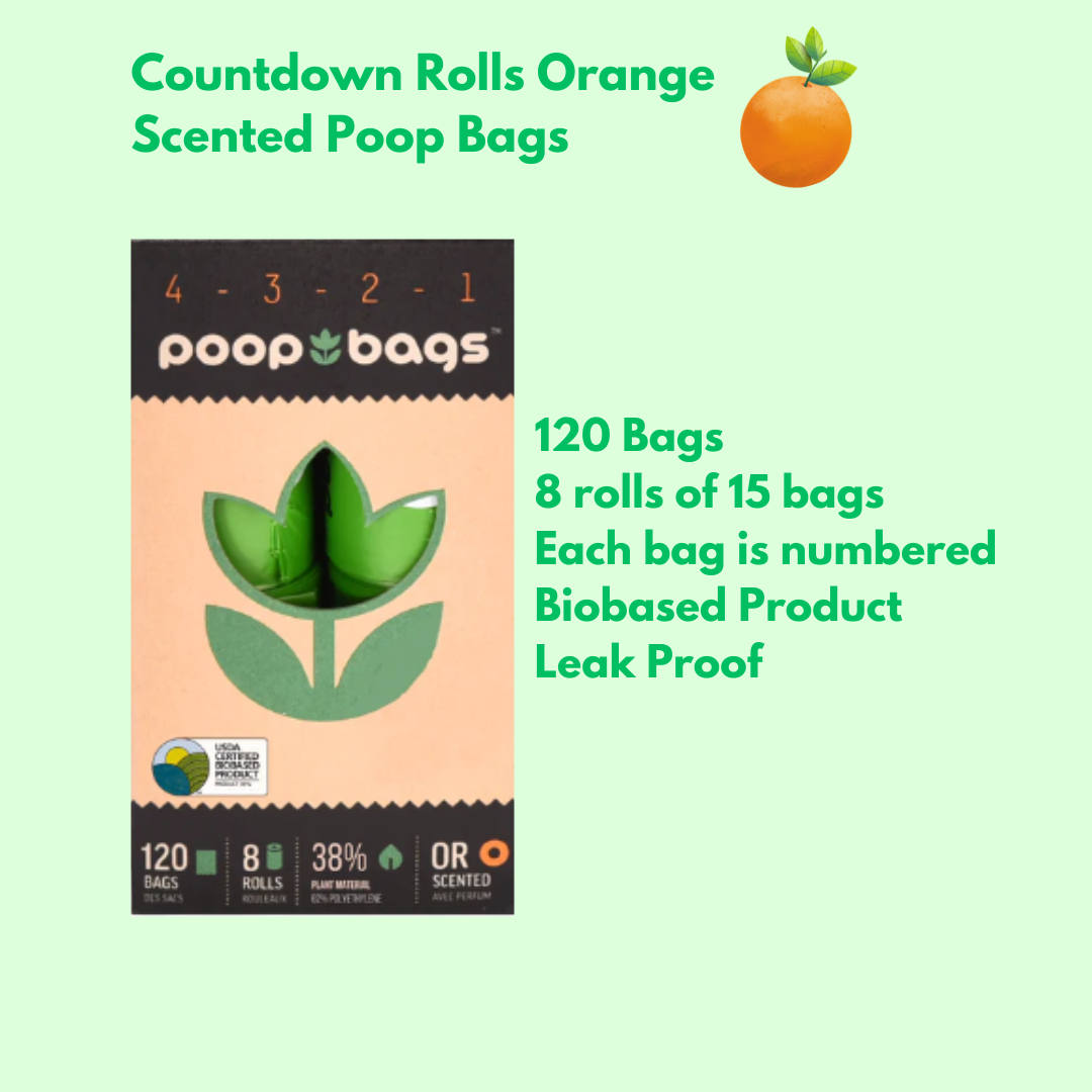 Orange Scented Biobased Poop Bags Countdown Rolls - 120 Bags